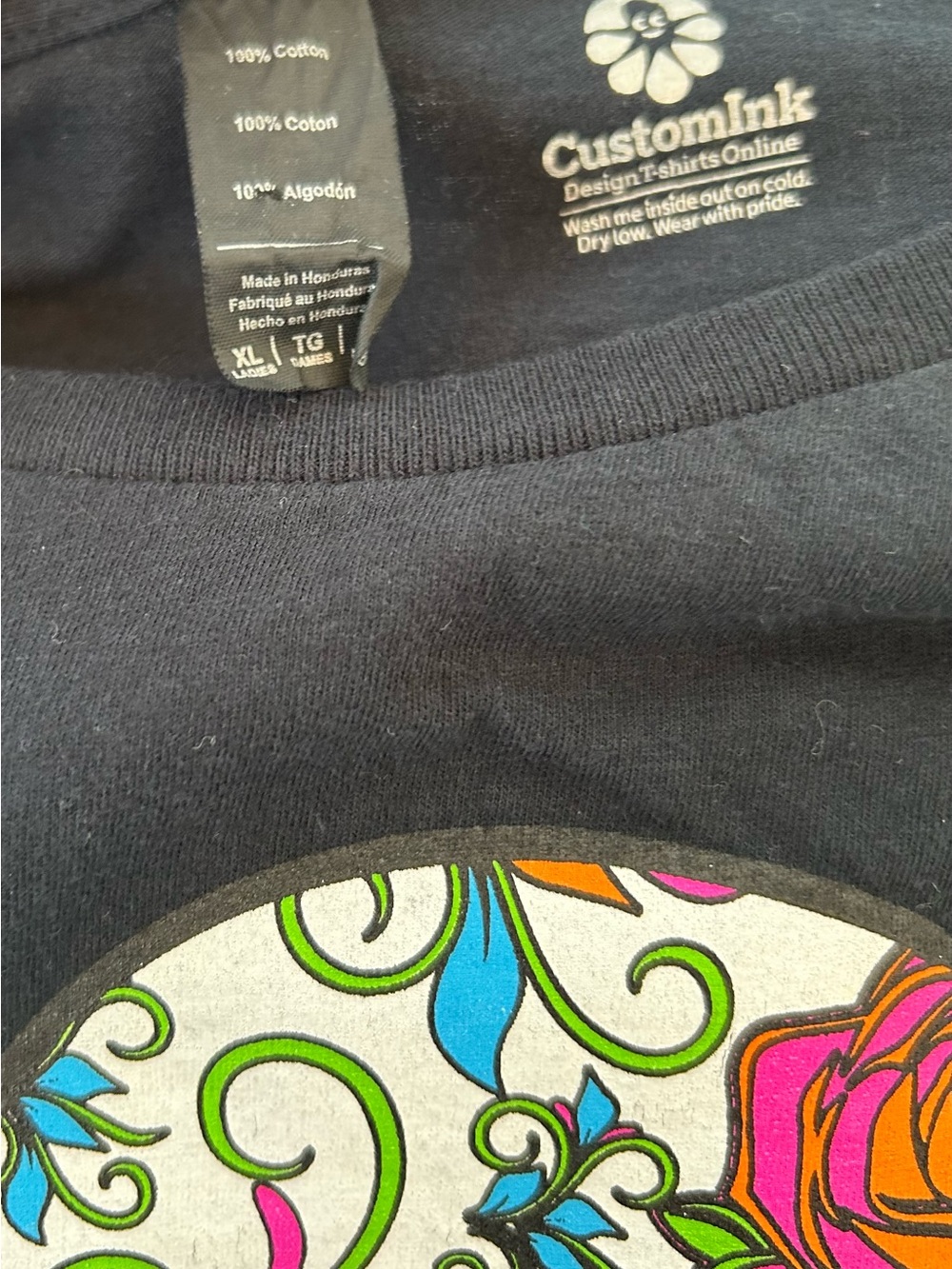 Run of the Dead Sugar Skull Graphic Tee - Black, Ladies Large - Picture 3 of 3